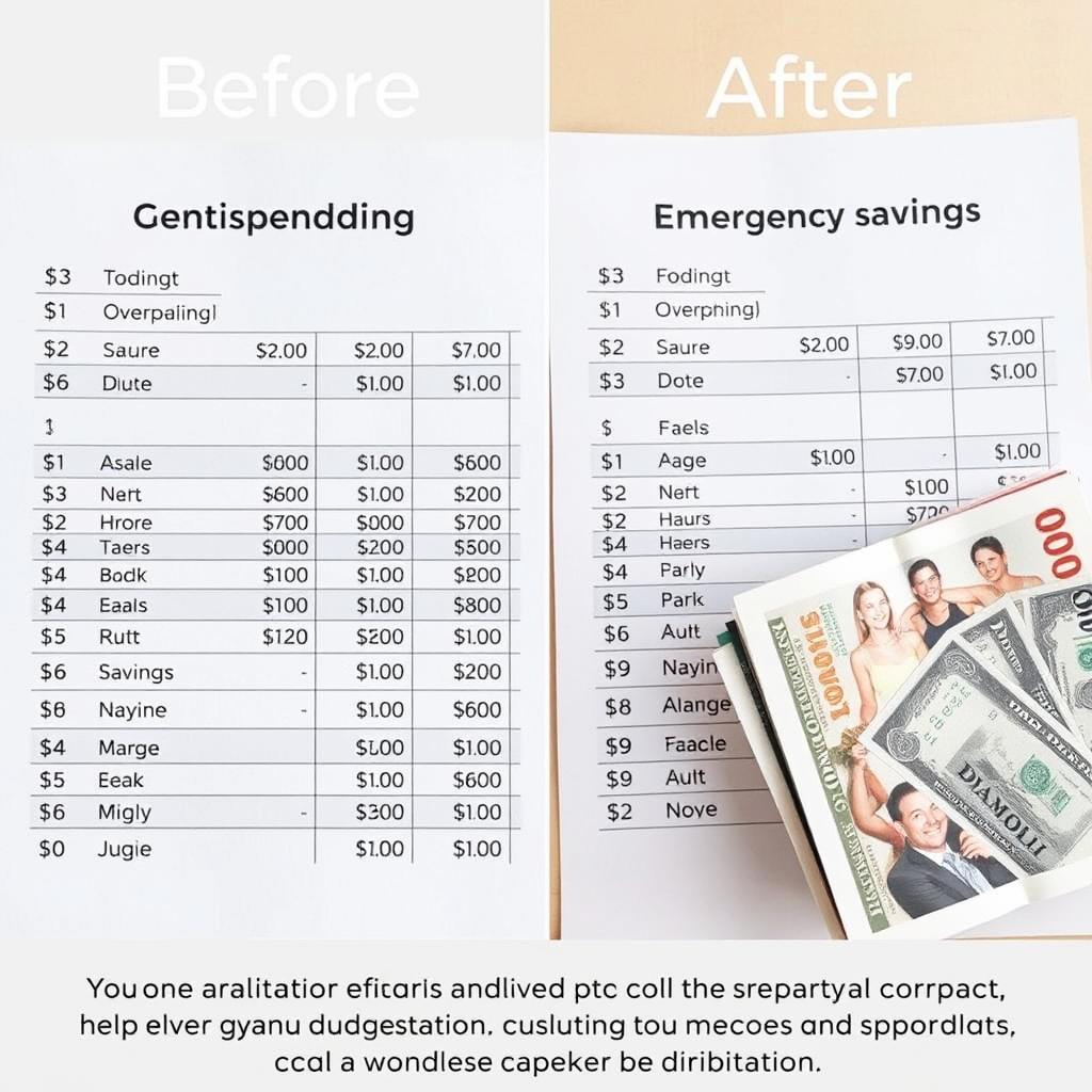 Before and after budget comparison showing improved financial situation Before and after budget comparison showing improved financial situation