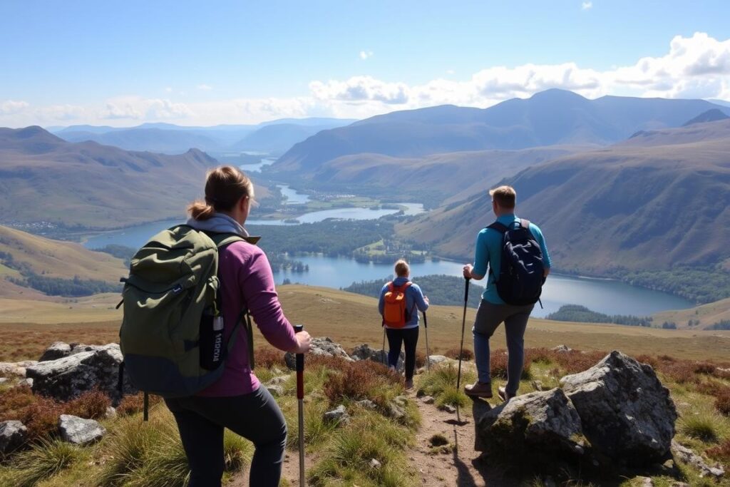 People hiking in a UK national park People hiking in a UK national park