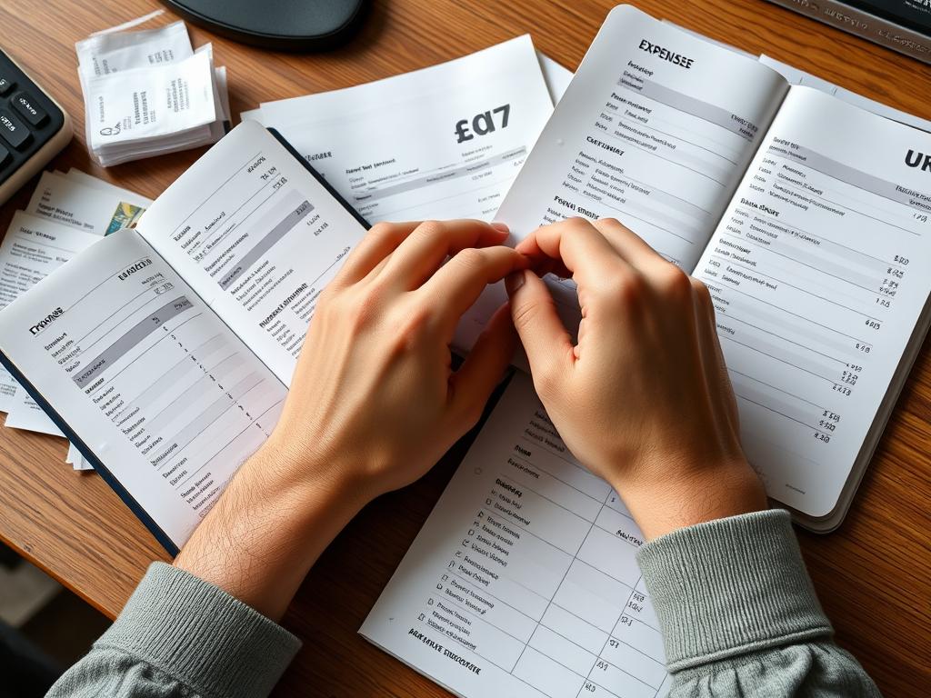 Person reviewing their bank statements and categorizing expenses